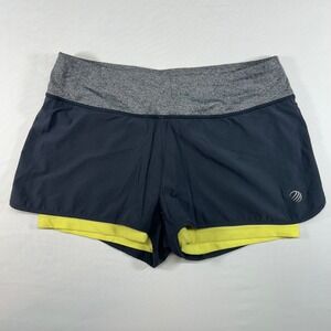 MPG Sport Womens 2-in-1 Running Shorts Gray Black Neon Yellow Size Small S